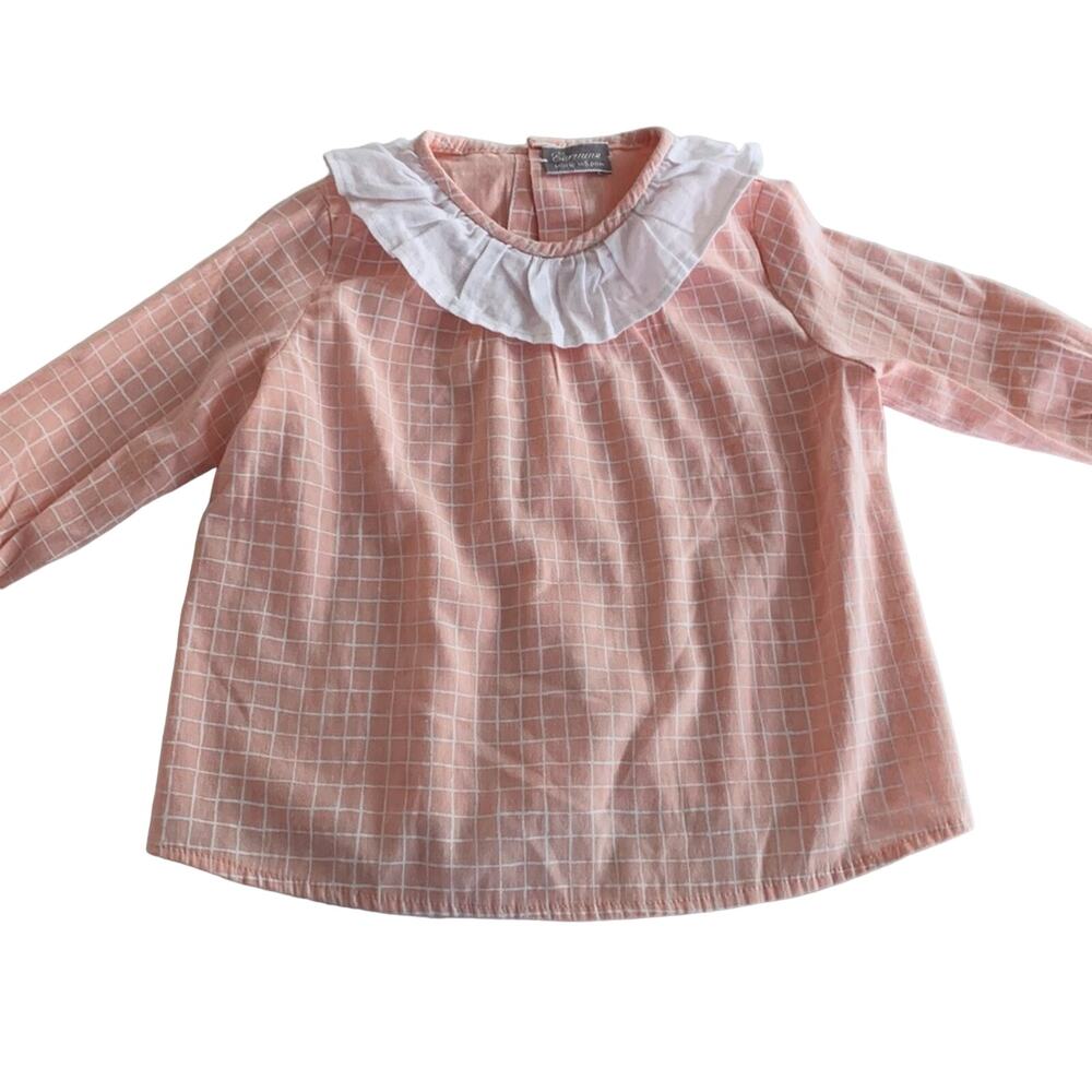 Carmina baby girl peach windowpane poplin top blouse  size 12 months